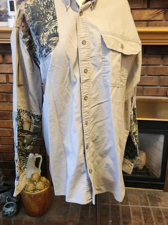 Cabela's Tan Camo Accent Button Down Collar Shirt Size XL Tall Hunting Outdoors - Picture 3 of 10